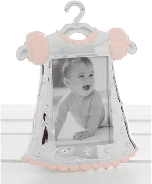 Silver Tone Baby Dress Photo Frame Free Standing 50522 - PINK