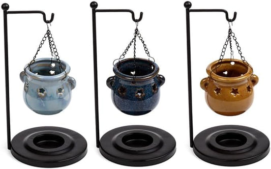 Cauldron Shaped Hanging Oil Burner with Stand - Wax Melt Burners Warmer - Boho Bedroom Decor Diffuser Scent Tea Light Burner Holder - House Warming Gift - Aromatherapy Set