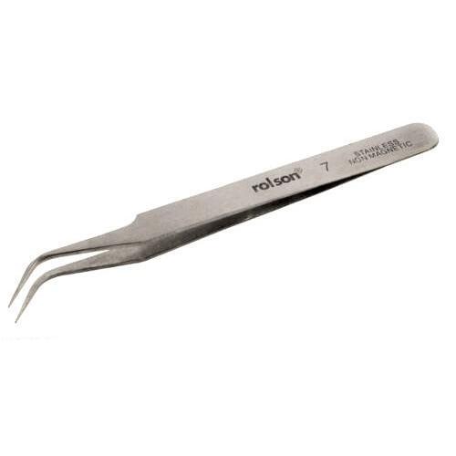 Rolson No7 Tweezers Curved Fine Points Stainless Steel Non Magnetic - CeeKay Traders UK