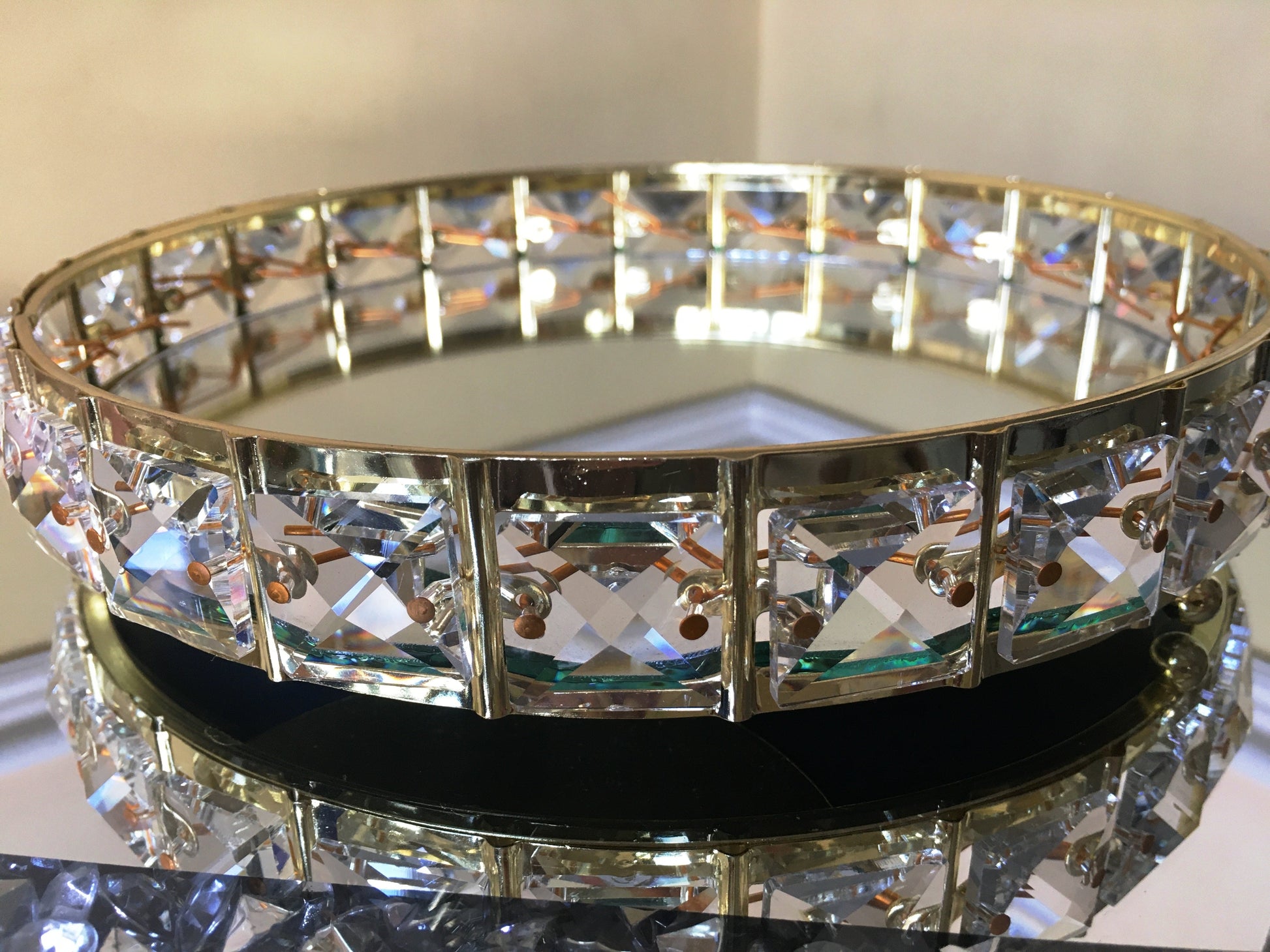 Mirrored Crystal Vanity Makeup Tray Jewelry Trinket Display - CeeKay Traders UK