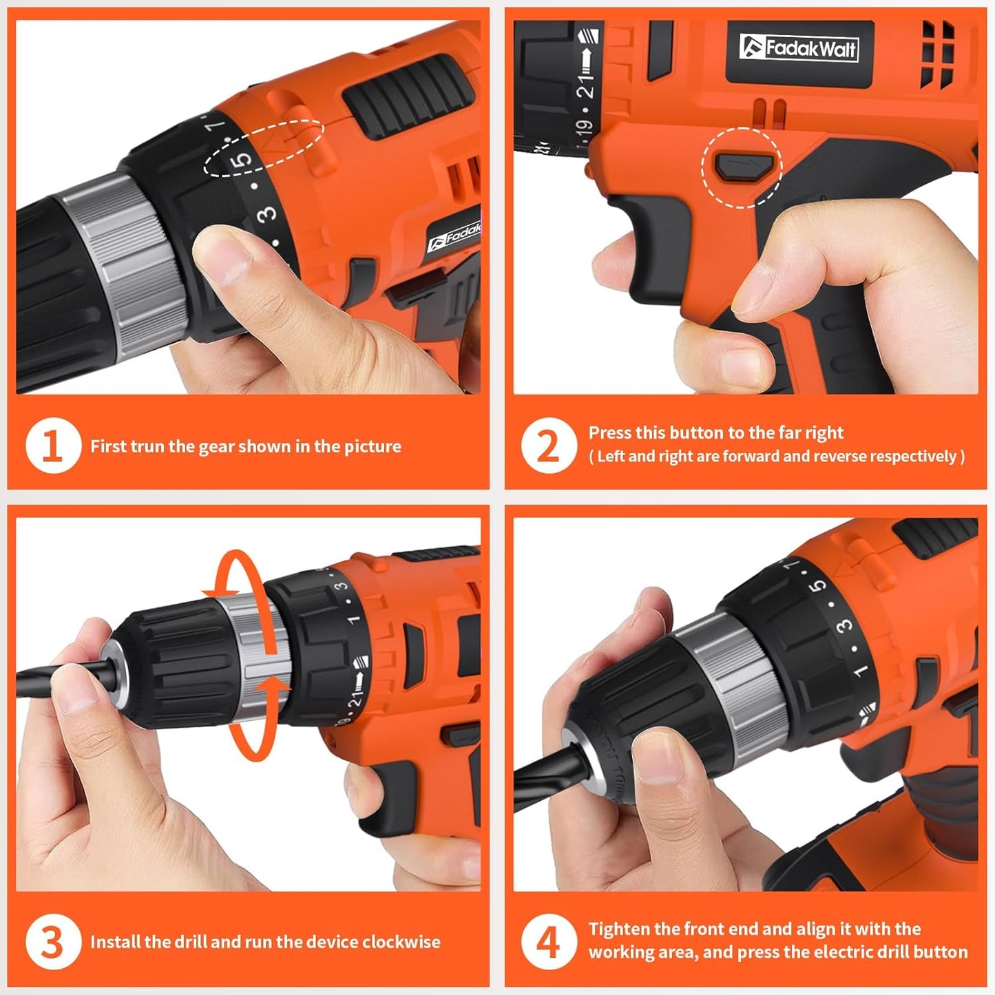 20V Cordless Drill Set Powerful Drill bit Sets,Torque 30N,21+1 Torque Setting,3/8” inch Keyless Chuck, 40pcs,Electric Drill with 2.0AH Li-Ion Battery and LED Light.