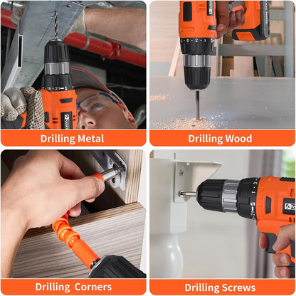 20V Cordless Drill Set Powerful Drill bit Sets,Torque 30N,21+1 Torque Setting,3/8” inch Keyless Chuck, 40pcs,Electric Drill with 2.0AH Li-Ion Battery and LED Light.
