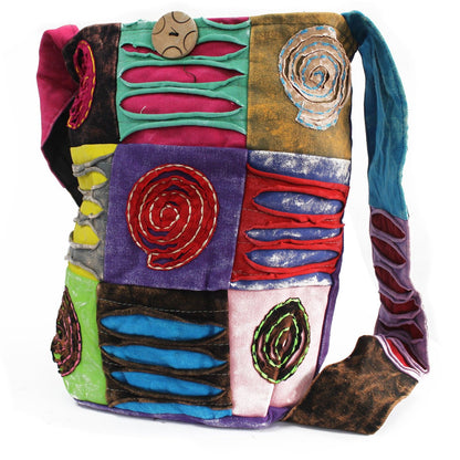 Ethnic Sling Bag Shoppers Bag- Purple / Spiral